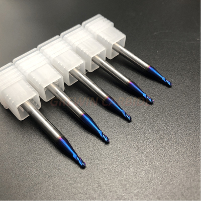 Micro- van het het Wolframcarbide van HRC 65 Beëindigenmolen/Carbide Endmill met Blauw Nano Met een laag bedekt Mirco End Mills For Engraving
